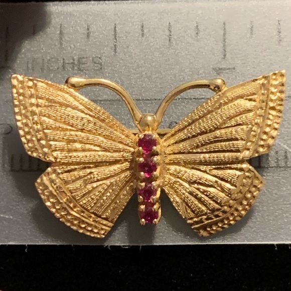 🦋 14K Solid Gold Ruby Butterfly Brooch Pin - Picture 8 of 8